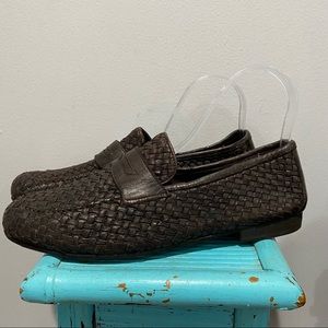 Andrea Ventura Firenze Brown Woven Italian Leather Loafers 43